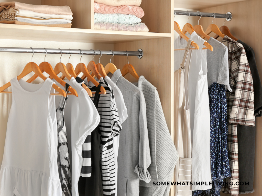 and organized closet with few items hanging