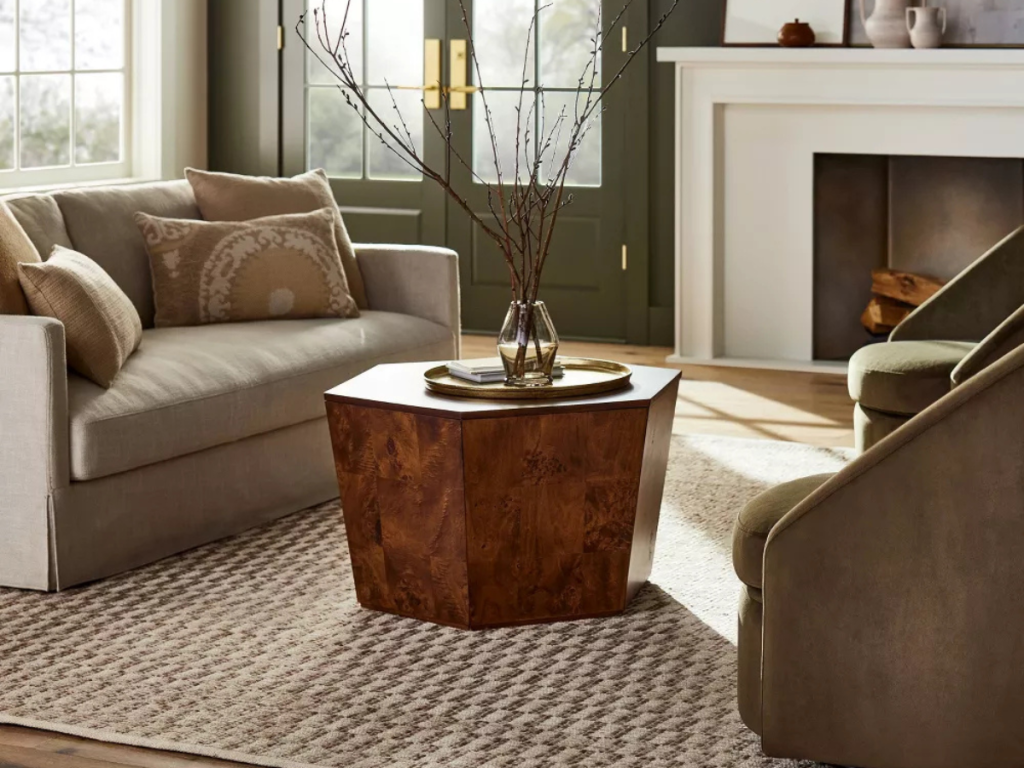 hexagon coffee table with mixed metals on top