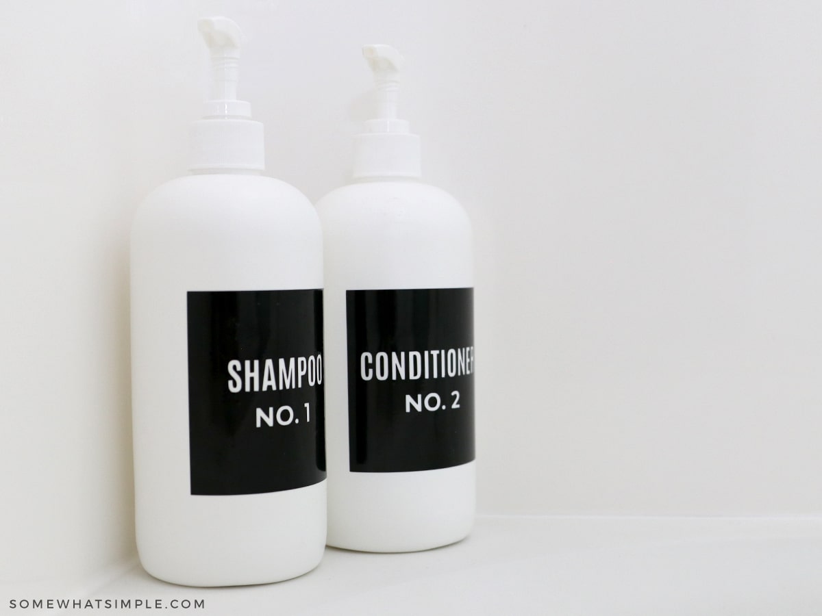 close up of shampoo and conditioner bottles