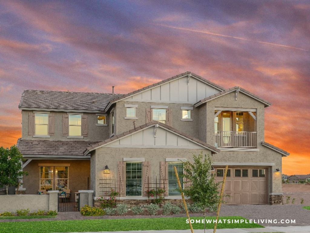 exterior shot of a model home with a pretty sunset