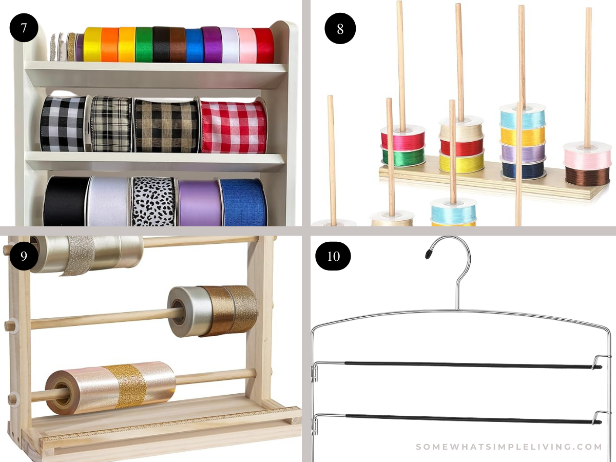4 organization systems in a collage to organize your ribbon