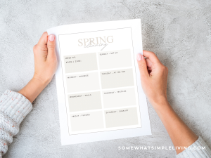woman's hands holding a spring cleaning schedule