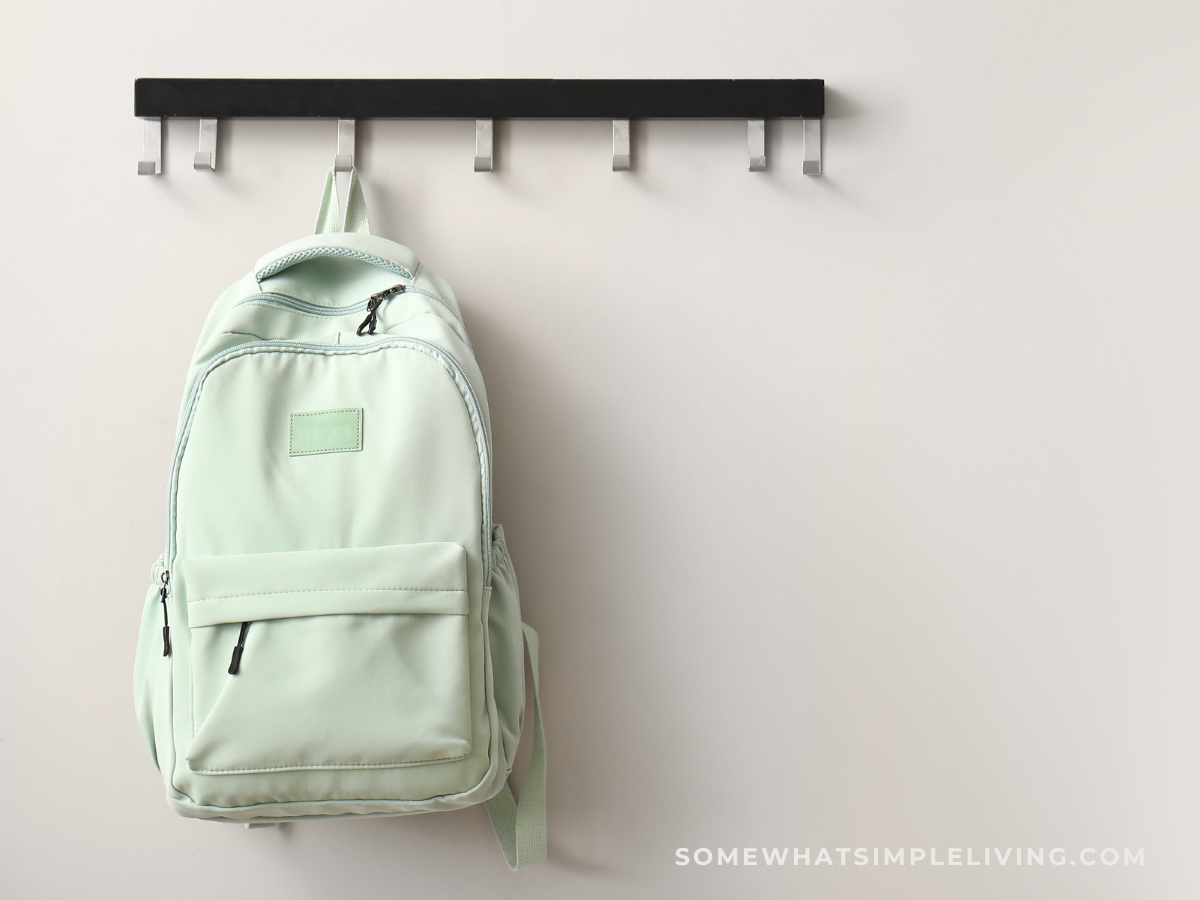 backpack hanging on a rack