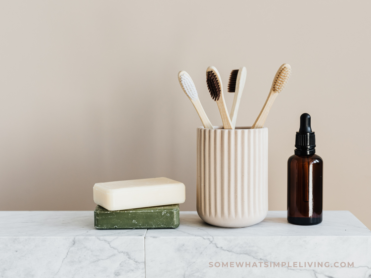 bathroom toiletries on the counter