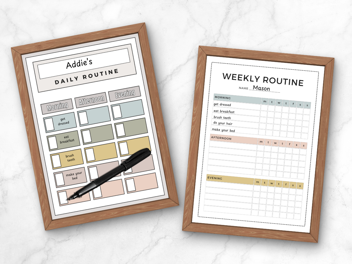 2 framed routine checklists for kids