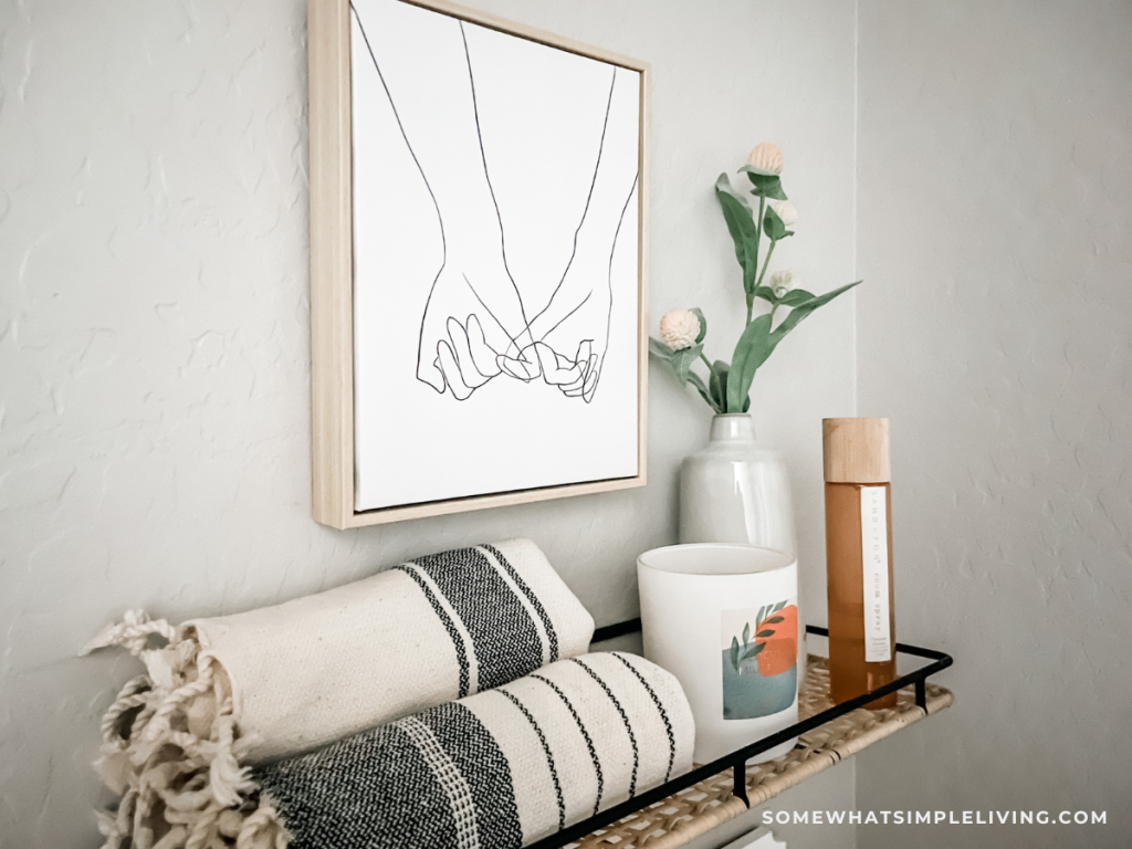 close up of a wall shelf in a Small Bathroom