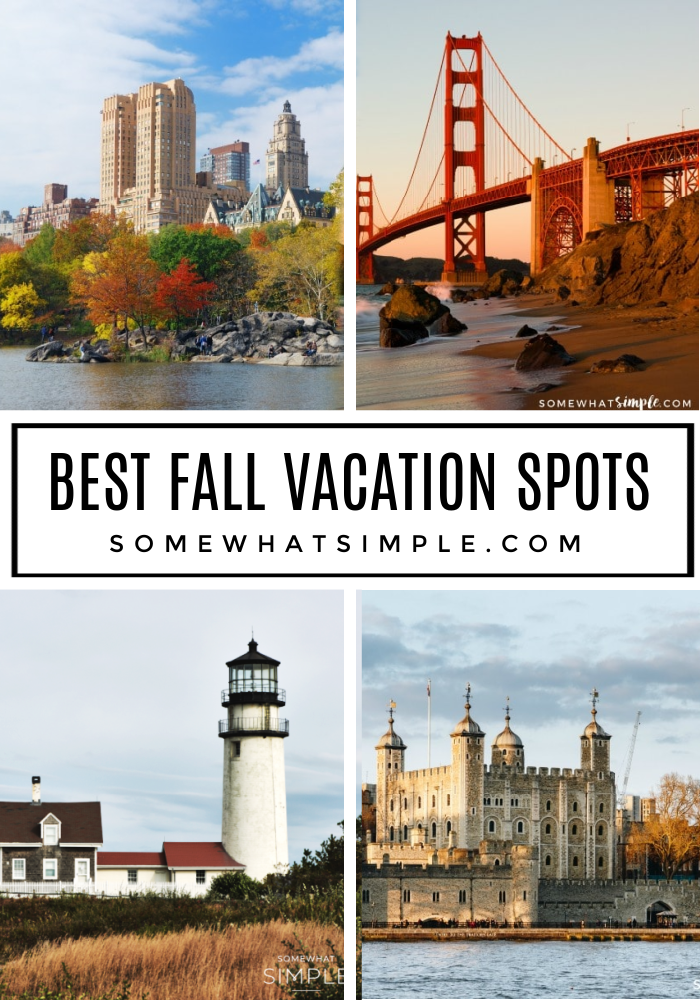 Collage of 4 favorite fall vacation spots