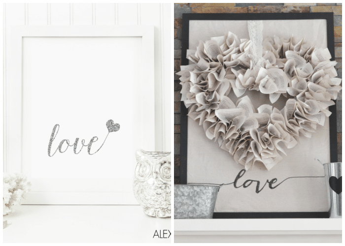 two framed valentines prints in black and white