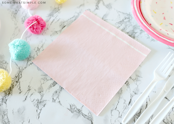 pink napkin laying on the counter