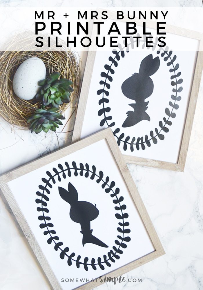 printable easter art of mr. and mrs. bunny in wood frames next to a nest