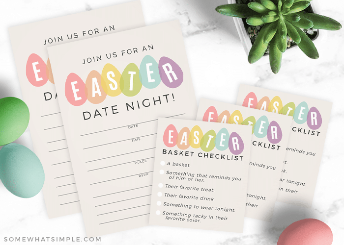 easter date night printables on the counter