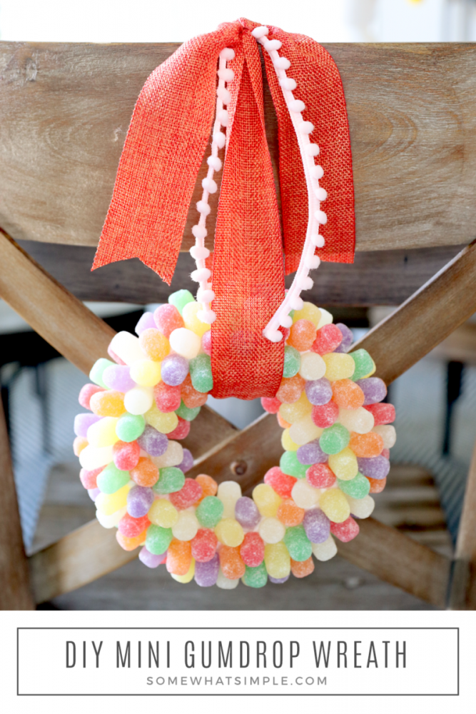 gumdrop wreath hanging on the back of a chair