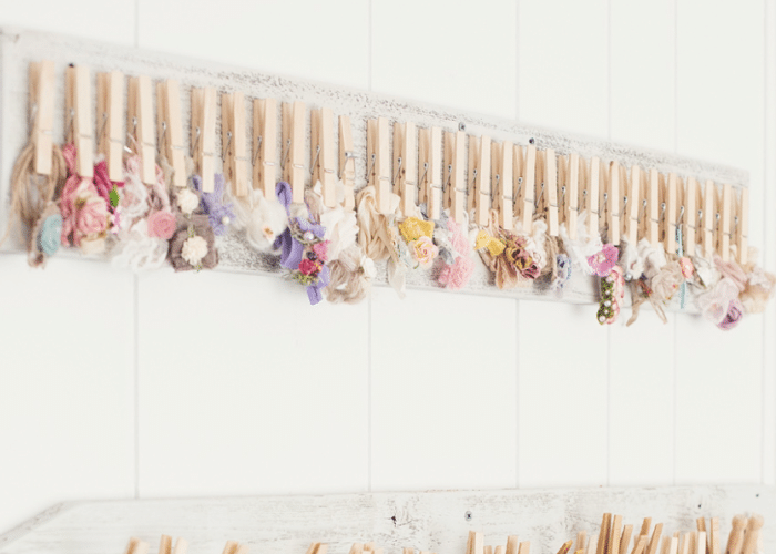 hair bows clipped with clothes pins