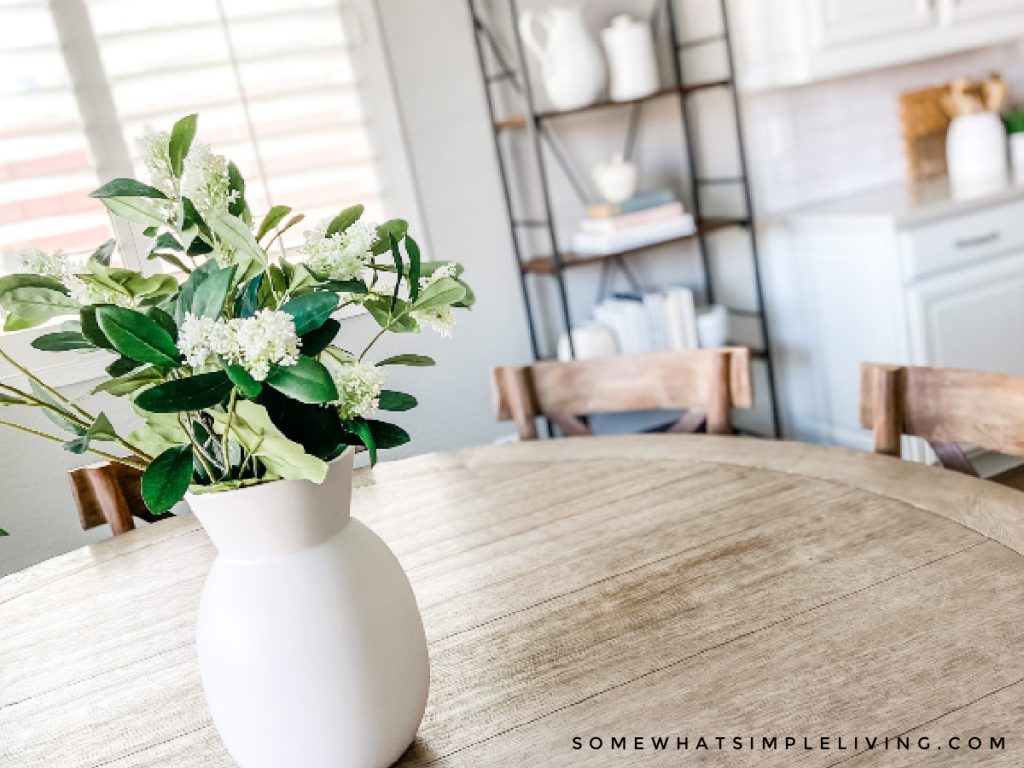 dining room table with simple centerpiece