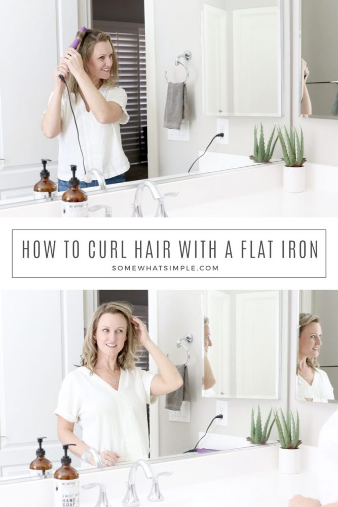 collage of images showing how to curl your hair with a straightener