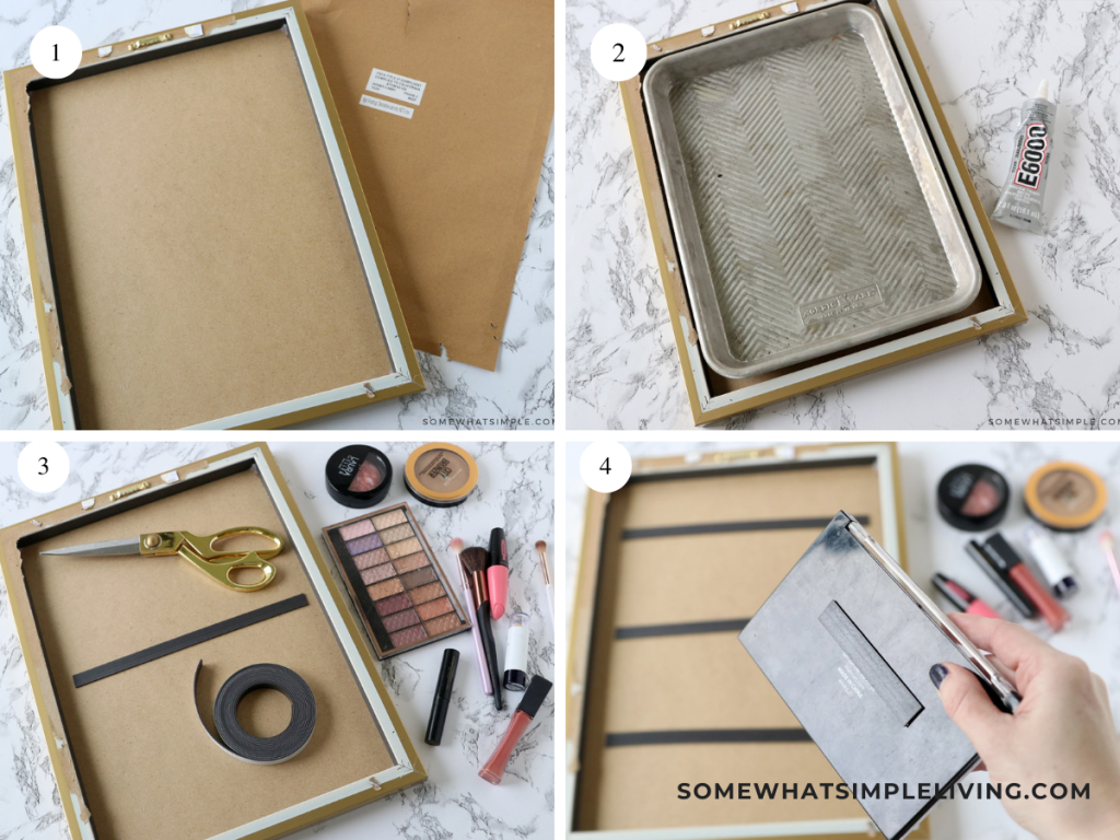 Collage of images showing the steps to make a Makeup Organizer