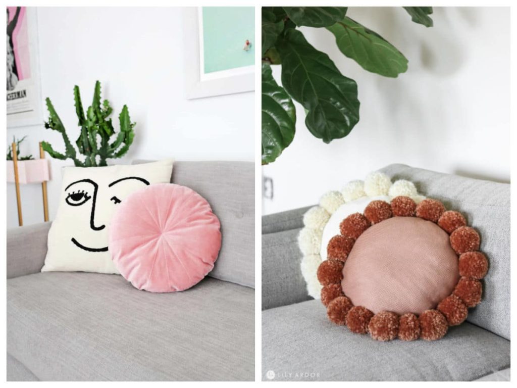 neutral colored pillows in a collage