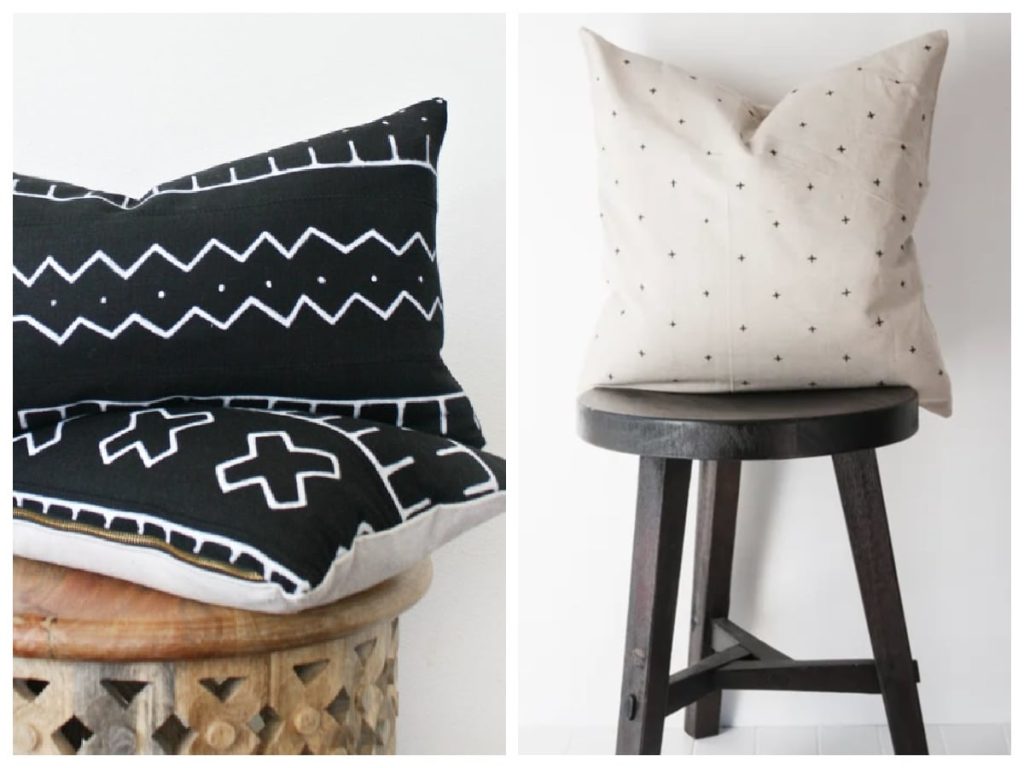 black and white pillows in a collage