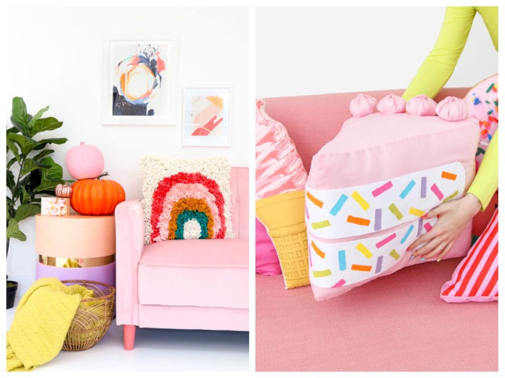 bright pink pillows in a photo collage