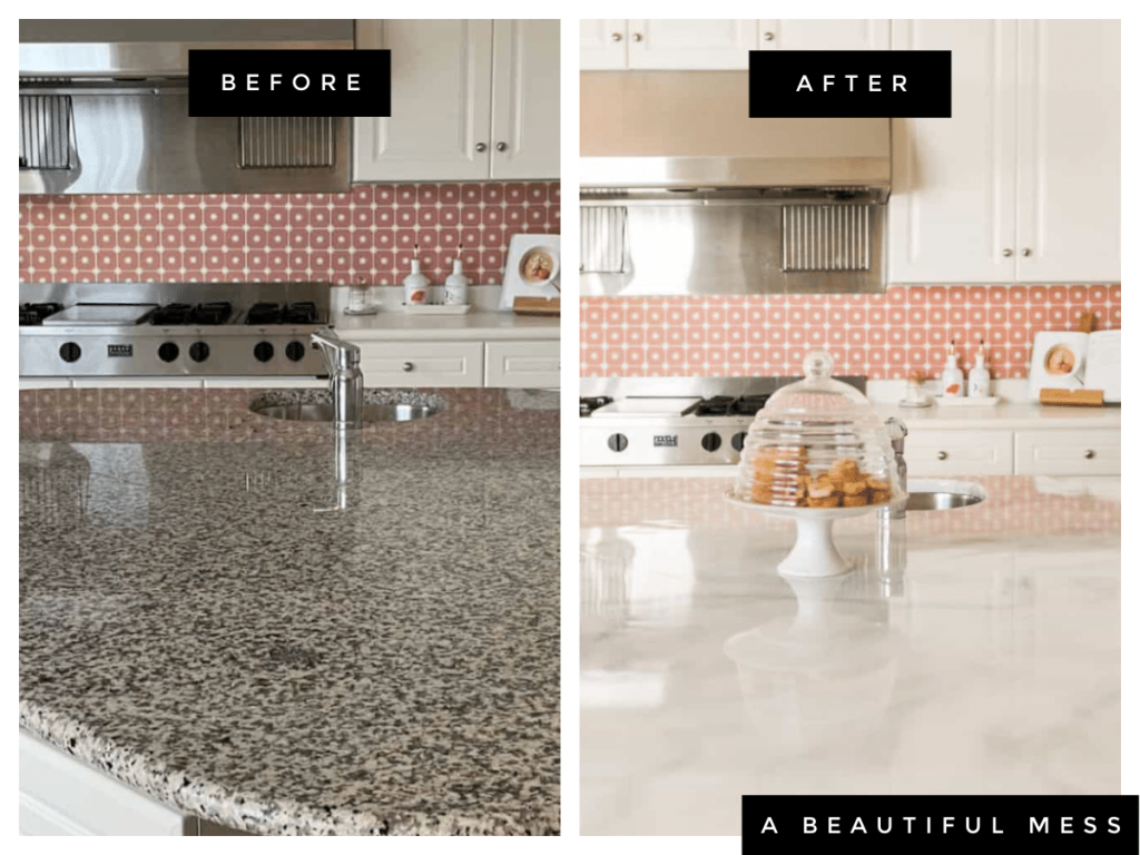 Painted Kitchen Counter- Faux Marble - A Beautiful Mess