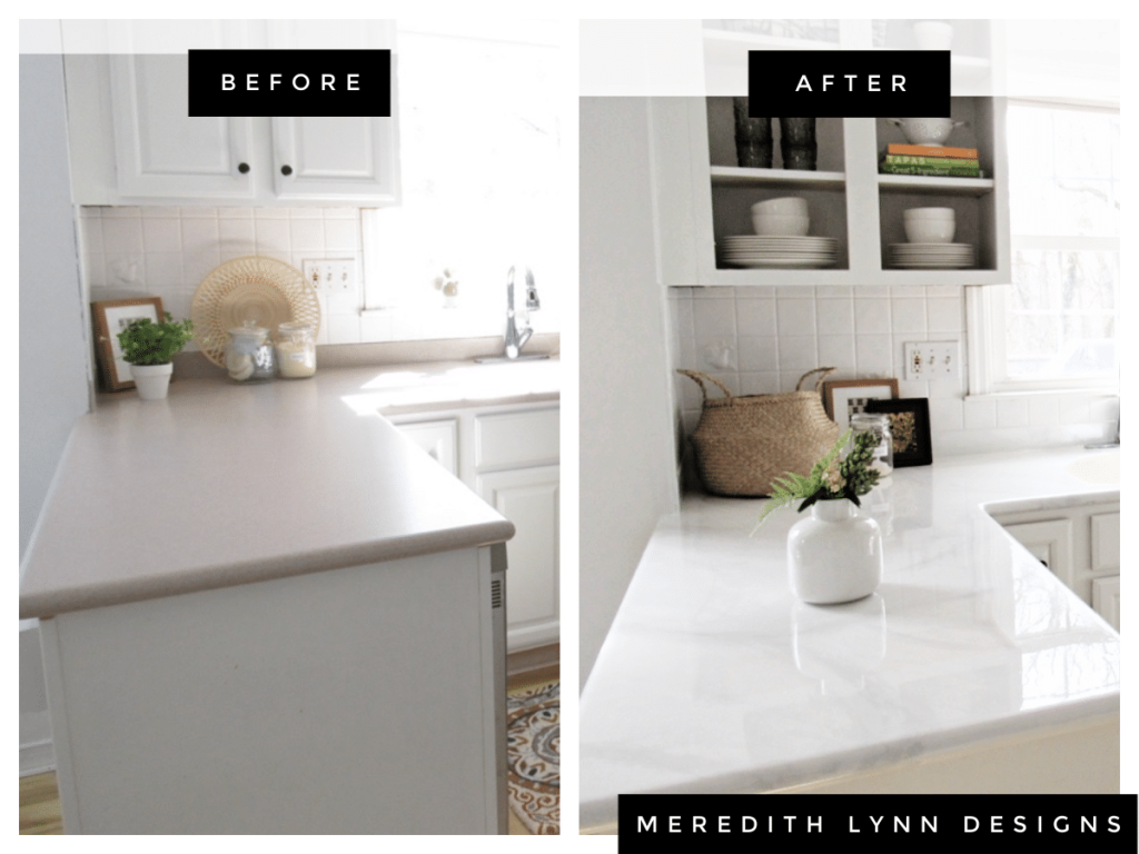 before and after of painted kitchen counters
