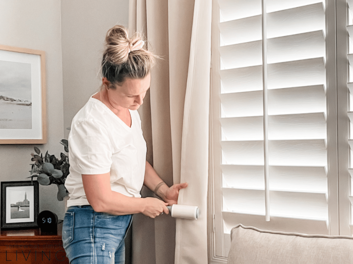 rolling curtains with a lint roller