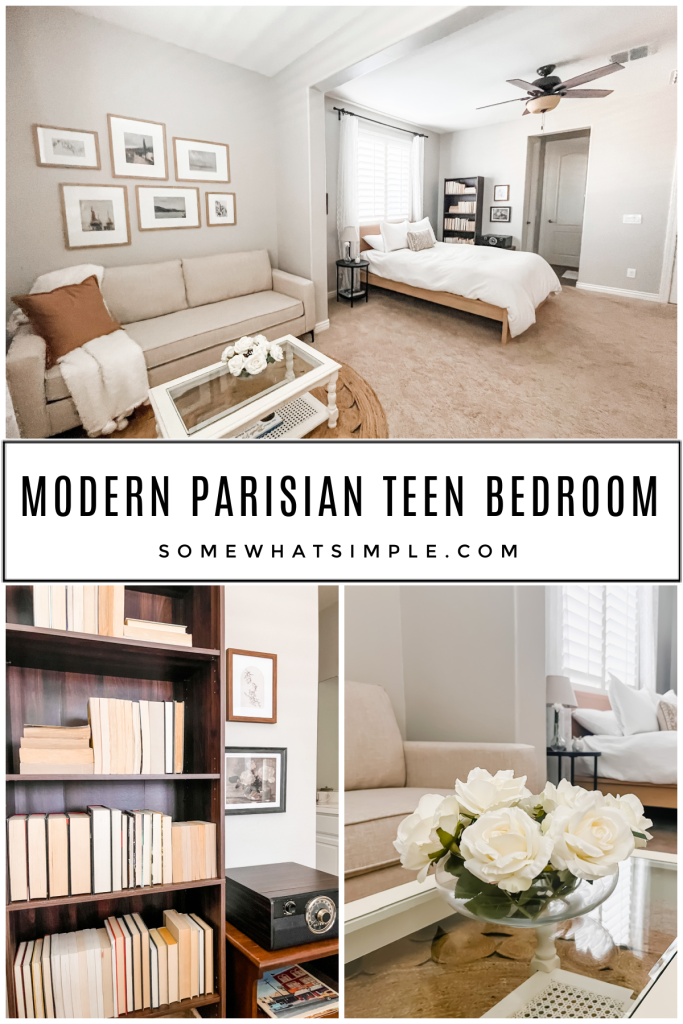 collage of images showing a parisian bedroom