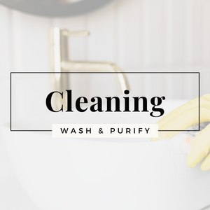 cleaning title with a picture of a gloved hand cleaning a sink