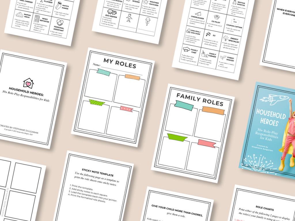 Printables for kids roles laid out on the table