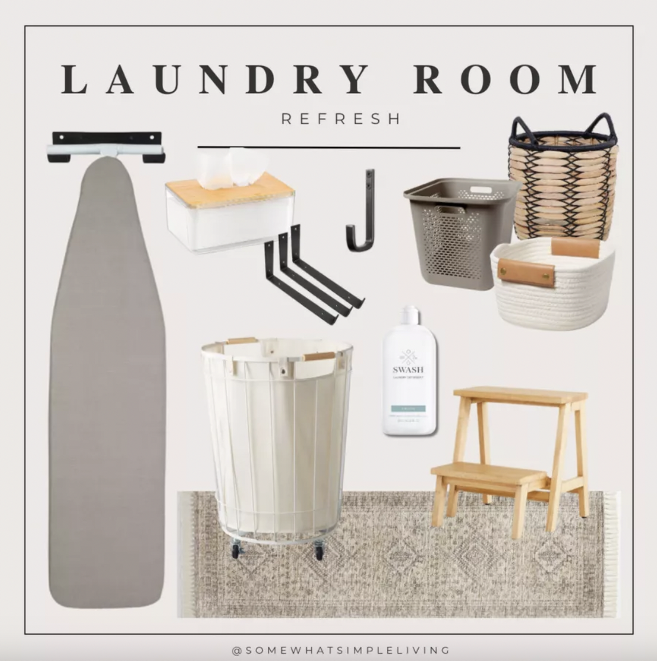 all the items I used in my laundry room refresh in a mood board