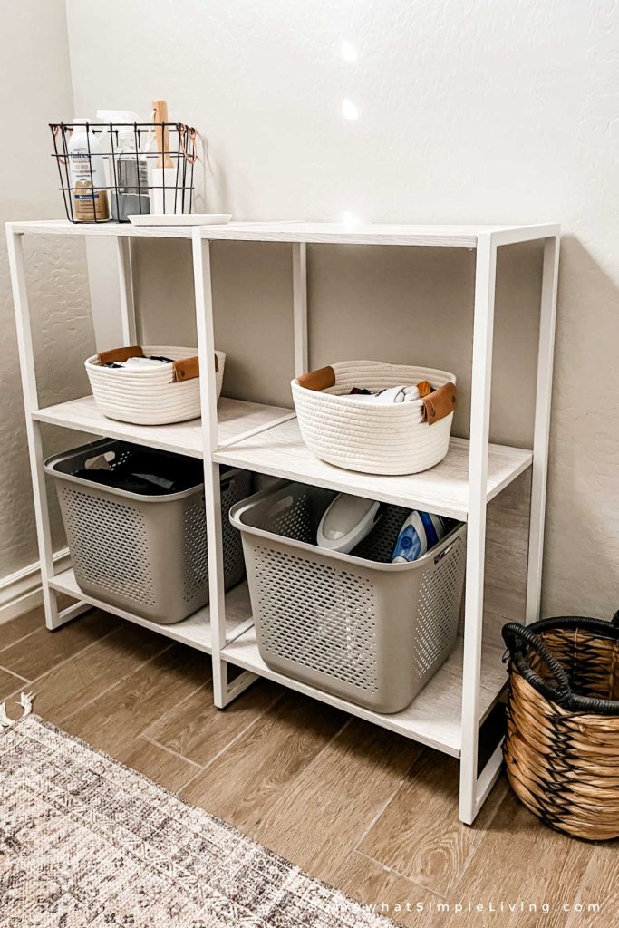 laundry shelf with hidden storage containers