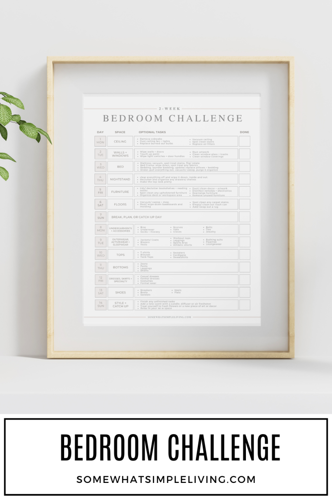 long image of a framed bedroom challenge checklist