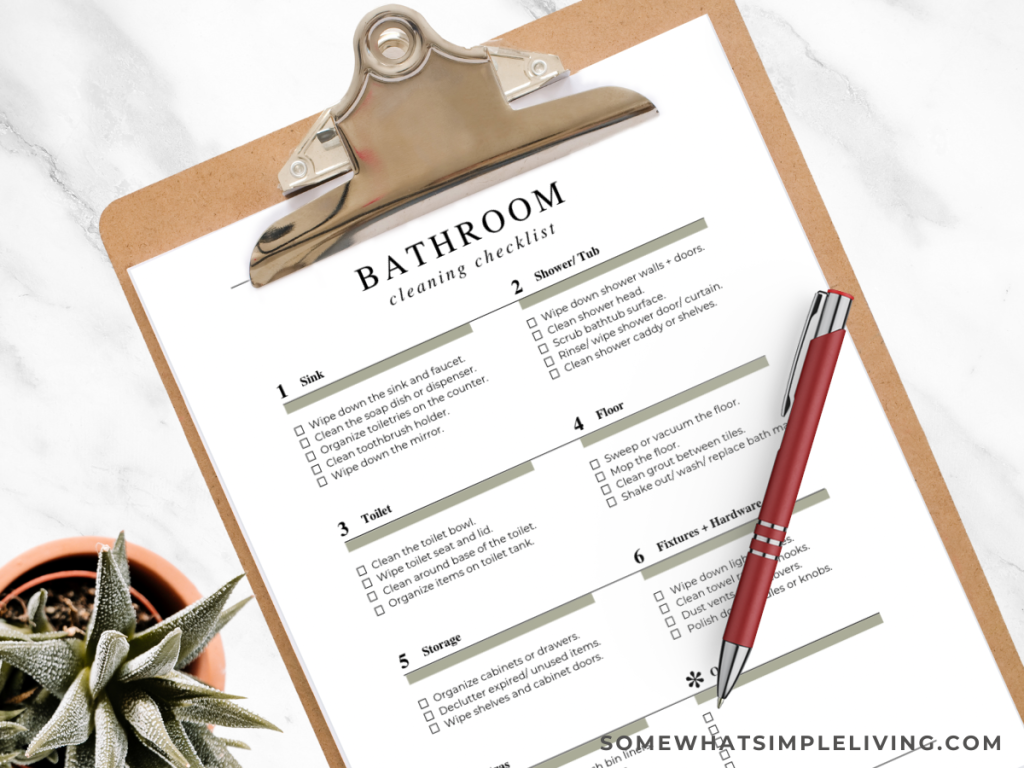 bathroom cleaning checklist on a clipboard