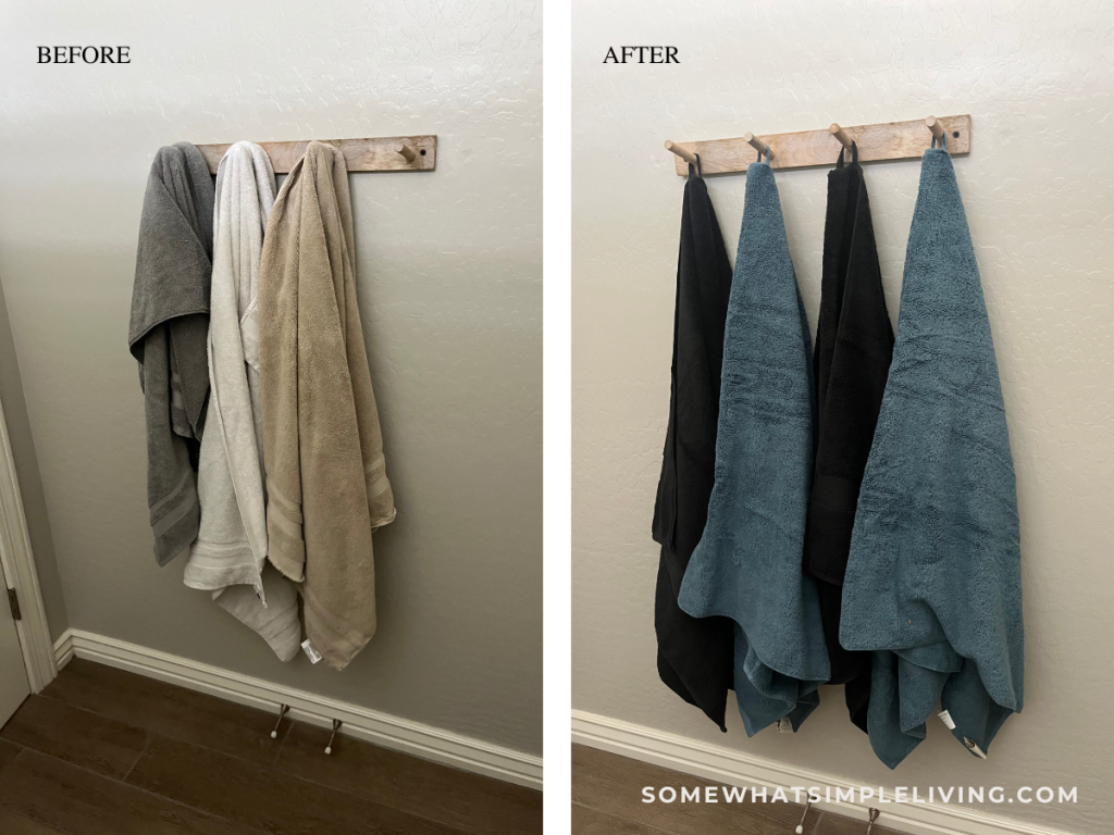 before and after Boys Bathroom towel rack