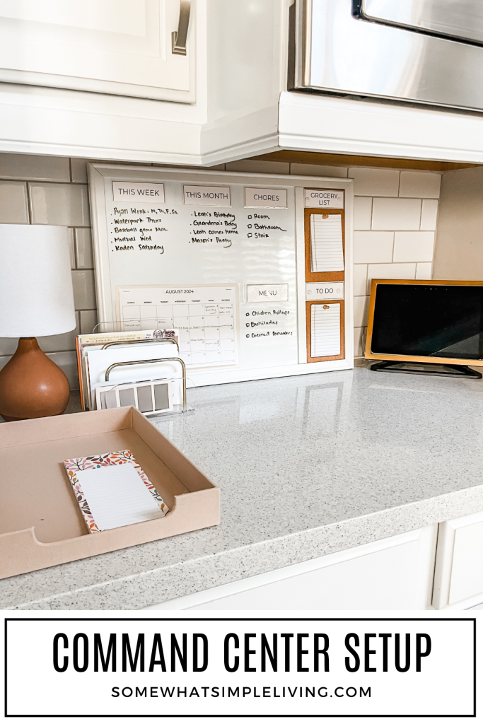 long image of a family Command Center on a kitchen counter