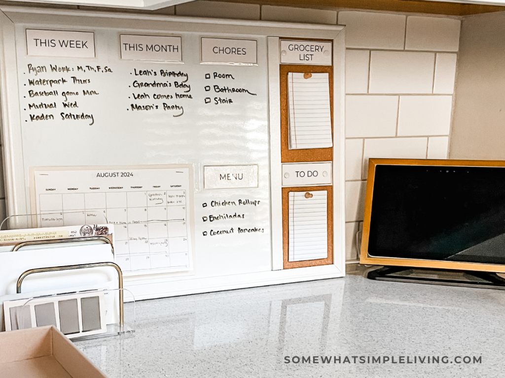 Close up of a bulletin board in a family command center