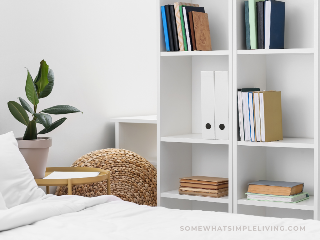 clean and tidy bookshelf in bedroom