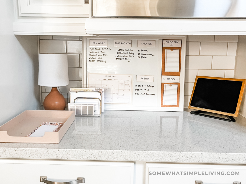 family drop zone with paper tray and calendar