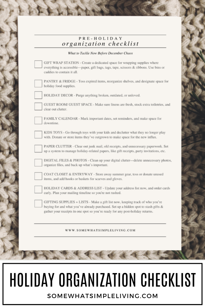 long image of a checklist for holiday organization