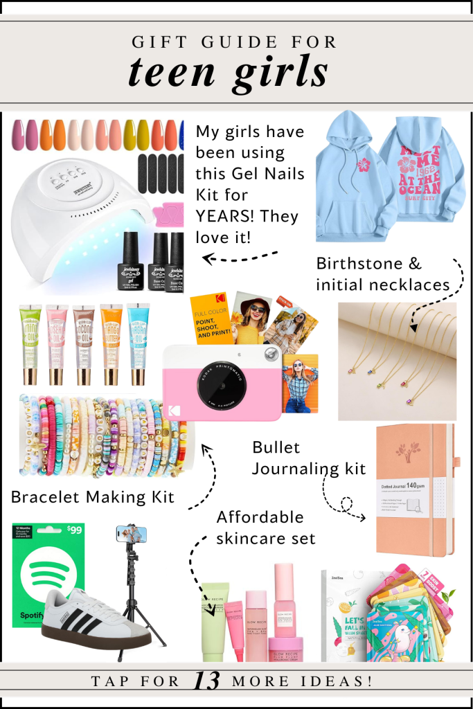 collage of images showing gift ideas for teen girls