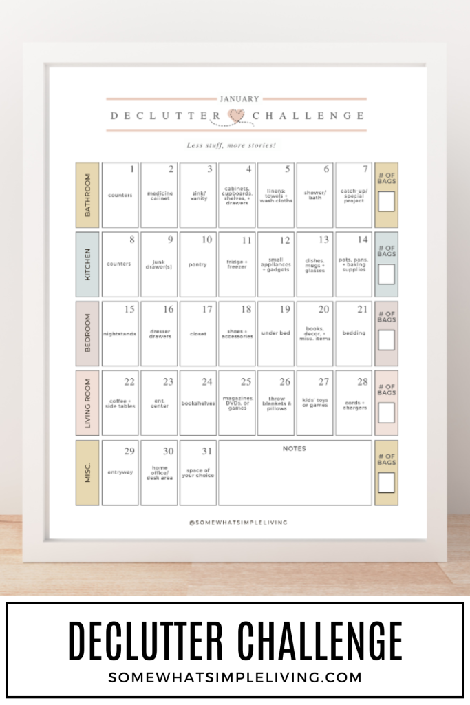 long image of a declutter challenge in a white frame