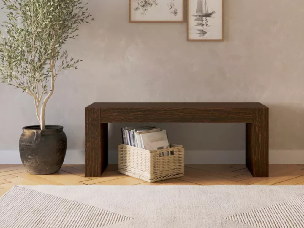 wood bench in a hallway