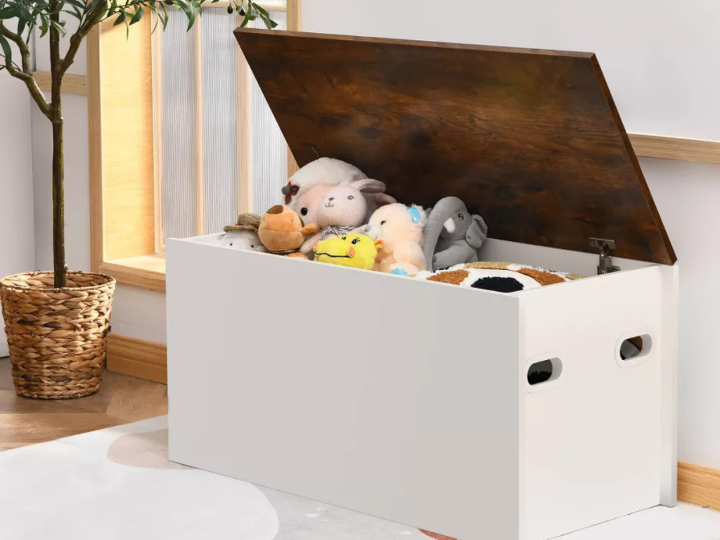 storage bench full of toys