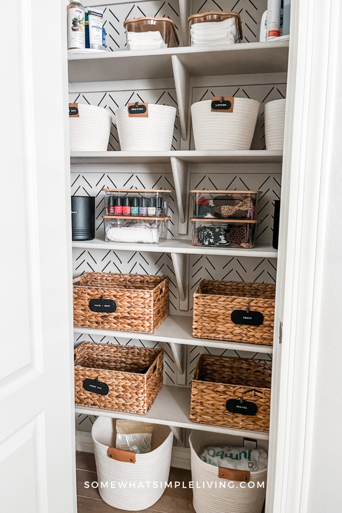 vertical shot of a bathroom closet