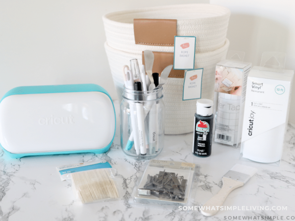 supplies used for an organized bathroom closet