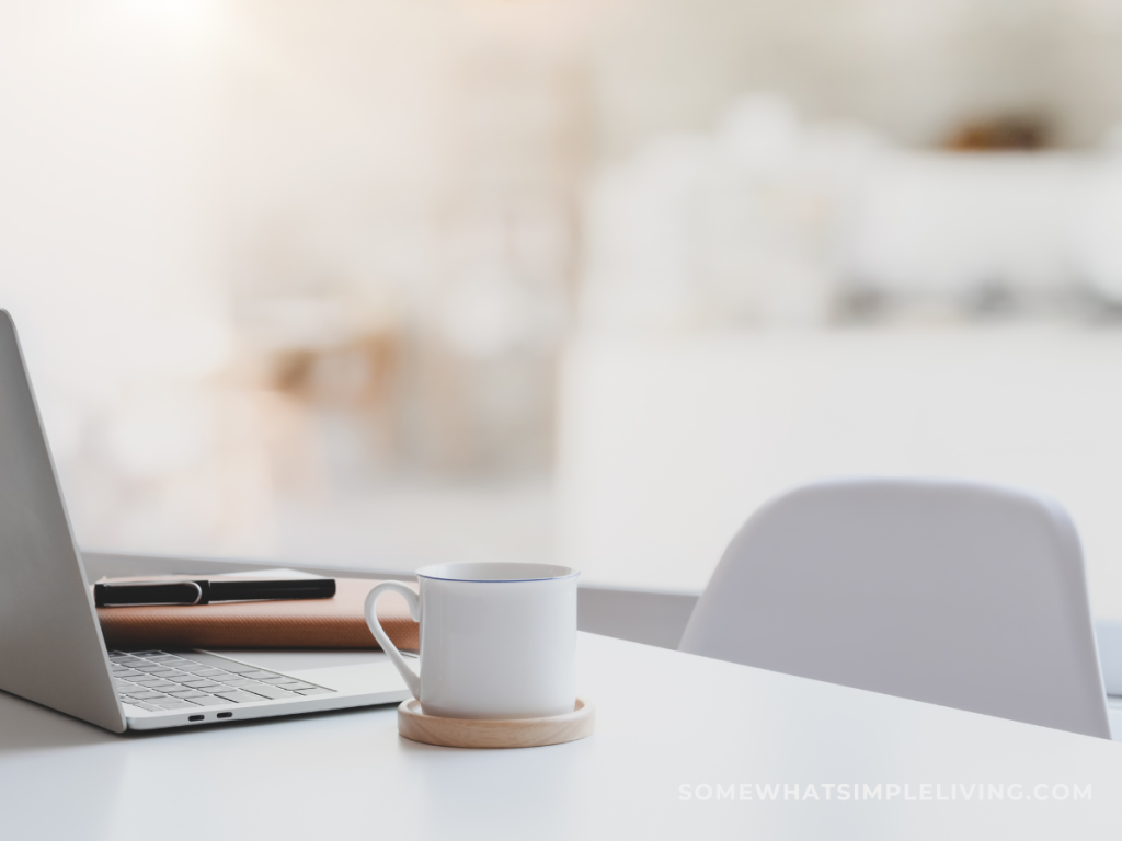 white desk with mug on top