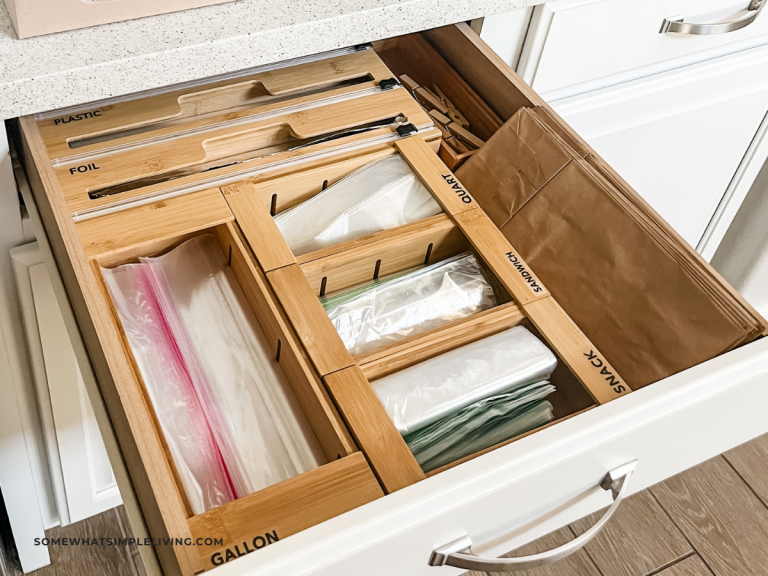 Organized drawer with plastic bags