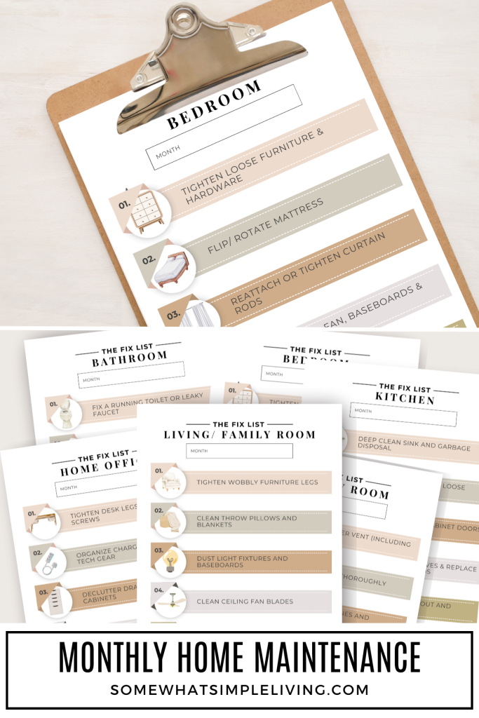 long image of a printable home maintenance checklist