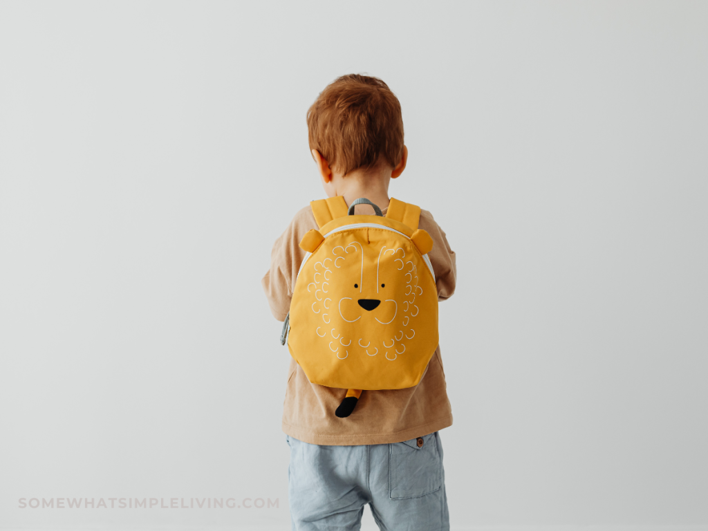 little boy wearing a backpack