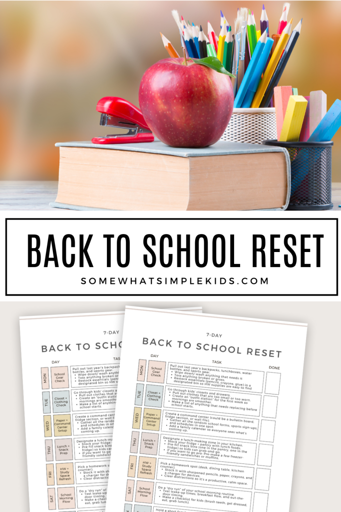 long image with text overlay show a back to school reset checklist
